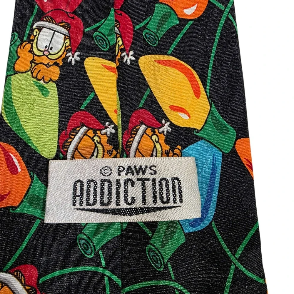 PAWS ADDICTION Garfield Christmas Lights Neck Tie 100% Polyester Holiday‎ Black